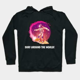 Astronaut in spacesuit standing on surfboard and surfing in milky way stars Hoodie